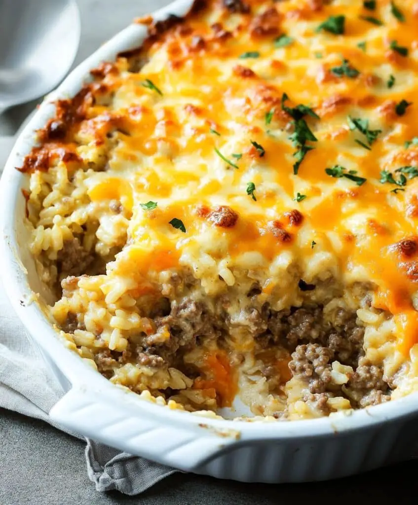 Cheesy Hamburger Rice Casserole Recipe