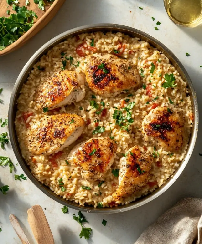 One-pan Creamy Parmesan Chicken & Rice [40 Minutes] Recipe