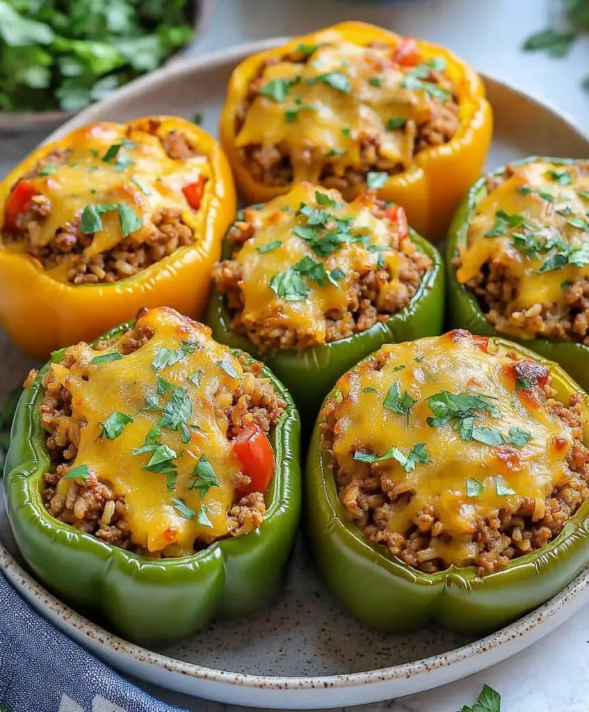 Easy Stuffed Bell Peppers With Ground Beef And Brown Rice Recipe