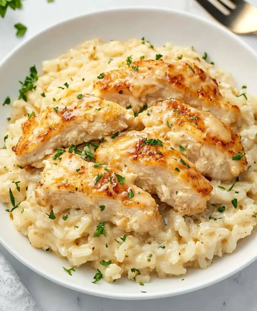 One-pan Creamy Parmesan Chicken & Rice Recipe