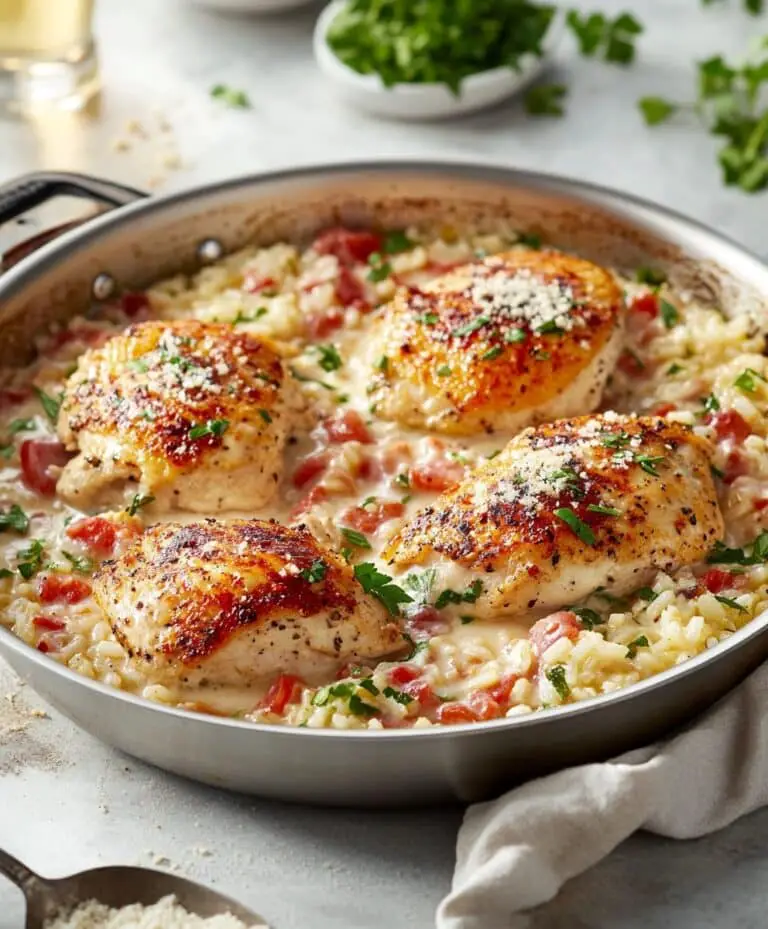 One-pan Creamy Parmesan Chicken & Rice Recipe