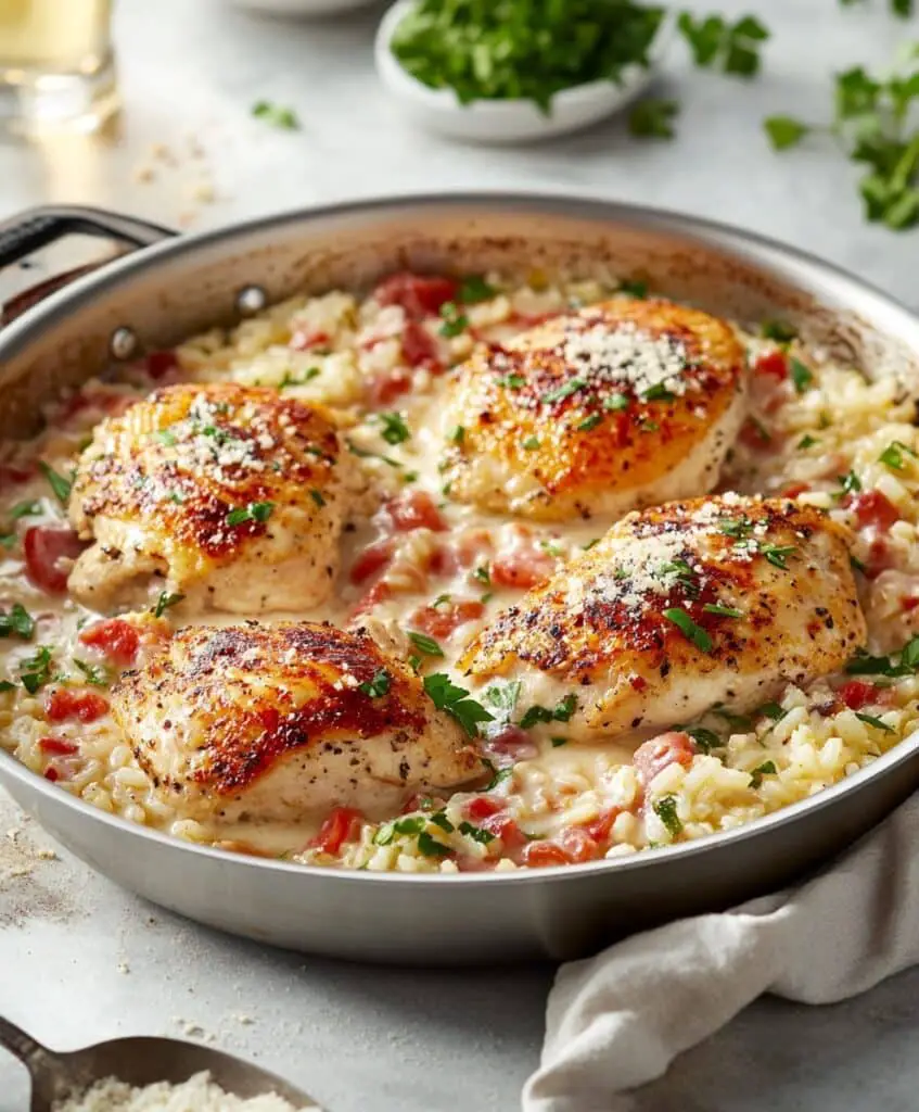 One-pan Creamy Parmesan Chicken & Rice Recipe