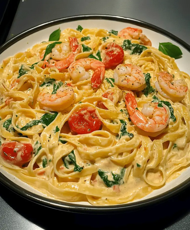Fettuccine With Shrimp, Tomatoes, And Spinach Cream Sauce Recipe