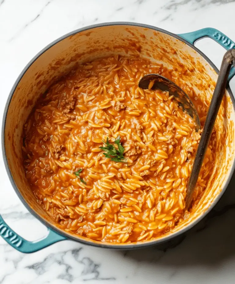 Ground Beef Orzo With Tomato Cream Sauce Recipe