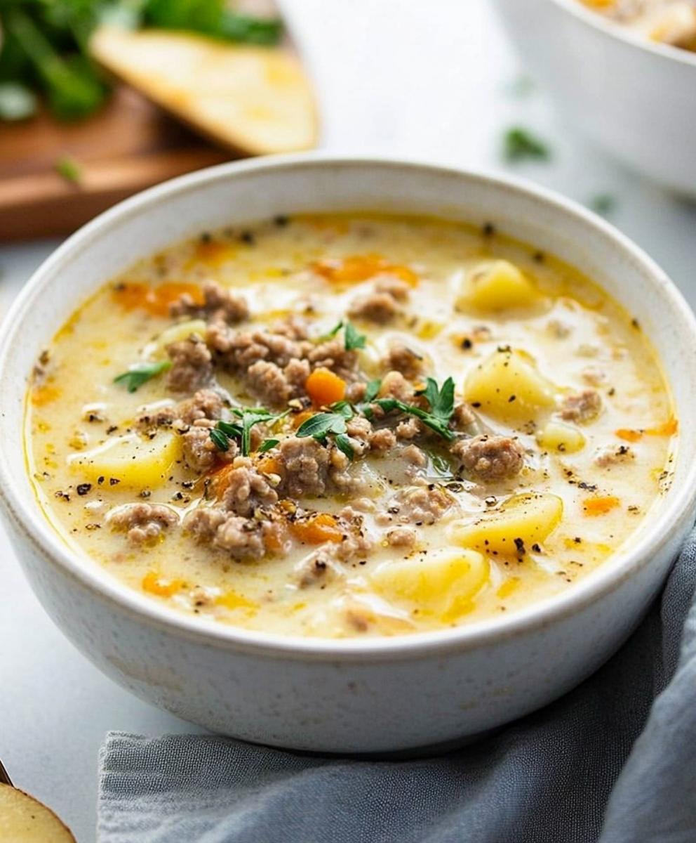 Cheesy Hamburger Potato Soup Recipe