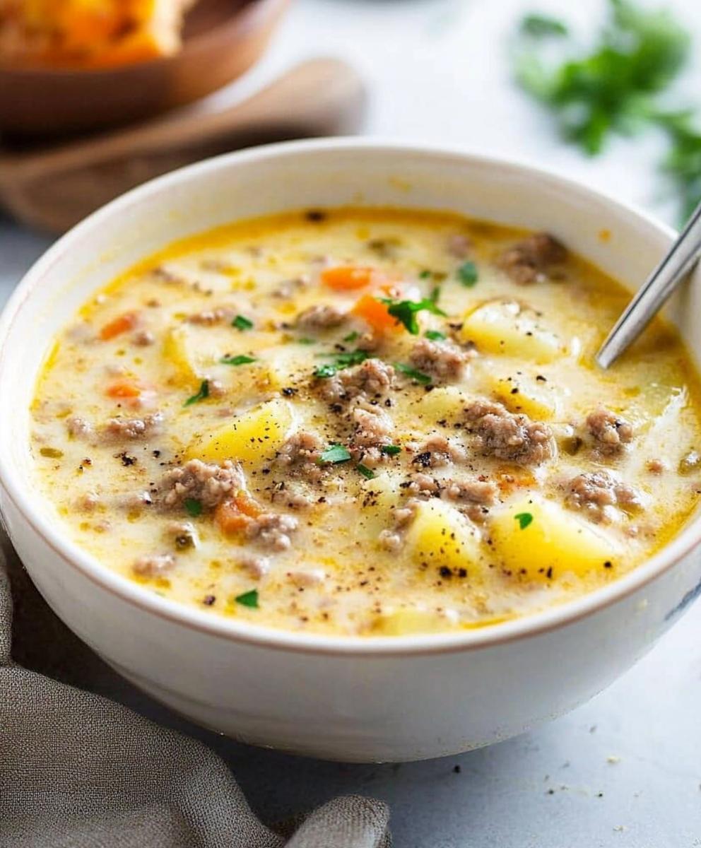 Cheesy Hamburger Potato Soup Recipe