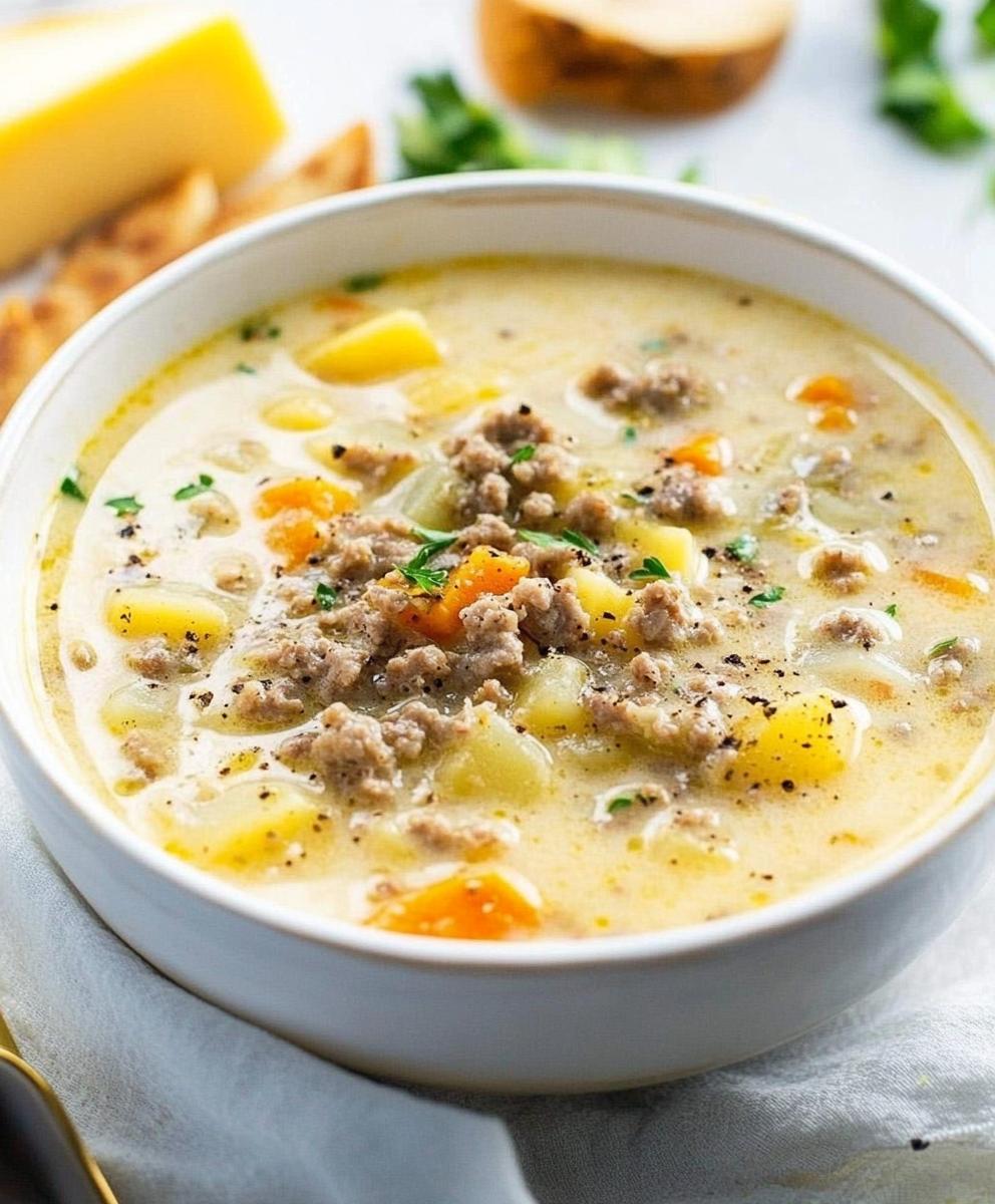 Cheesy Hamburger Potato Soup Recipe