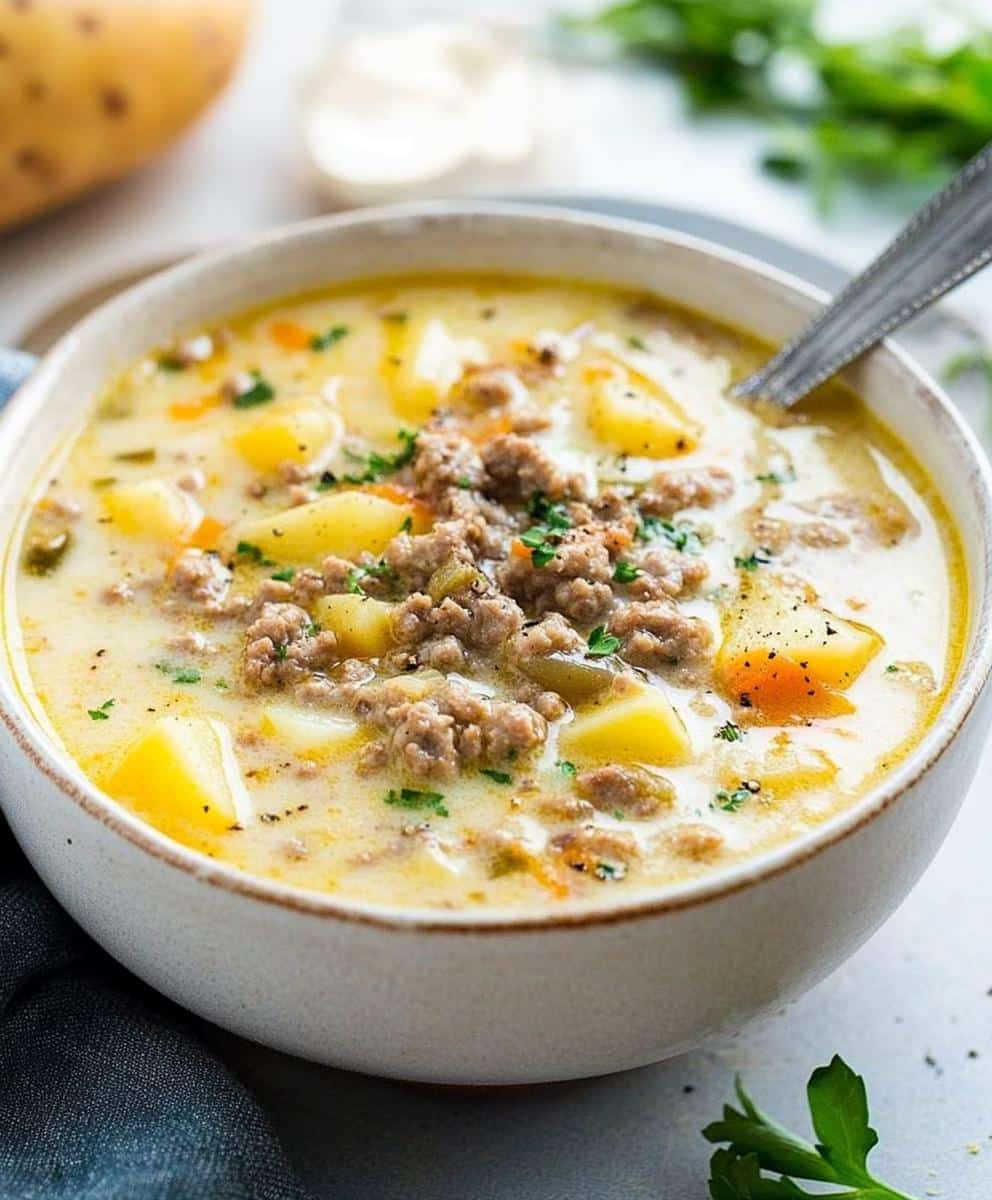 Cheesy Hamburger Potato Soup Recipe
