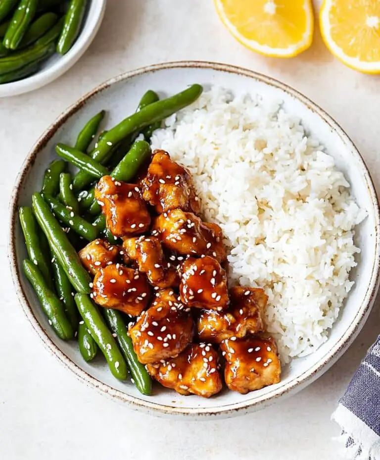 Healthy Sesame Chicken With Green Beans And Rice Recipe