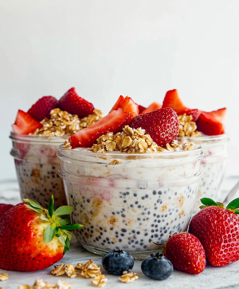 High Protein Strawberry Cheesecake Overnight Oats Recipe