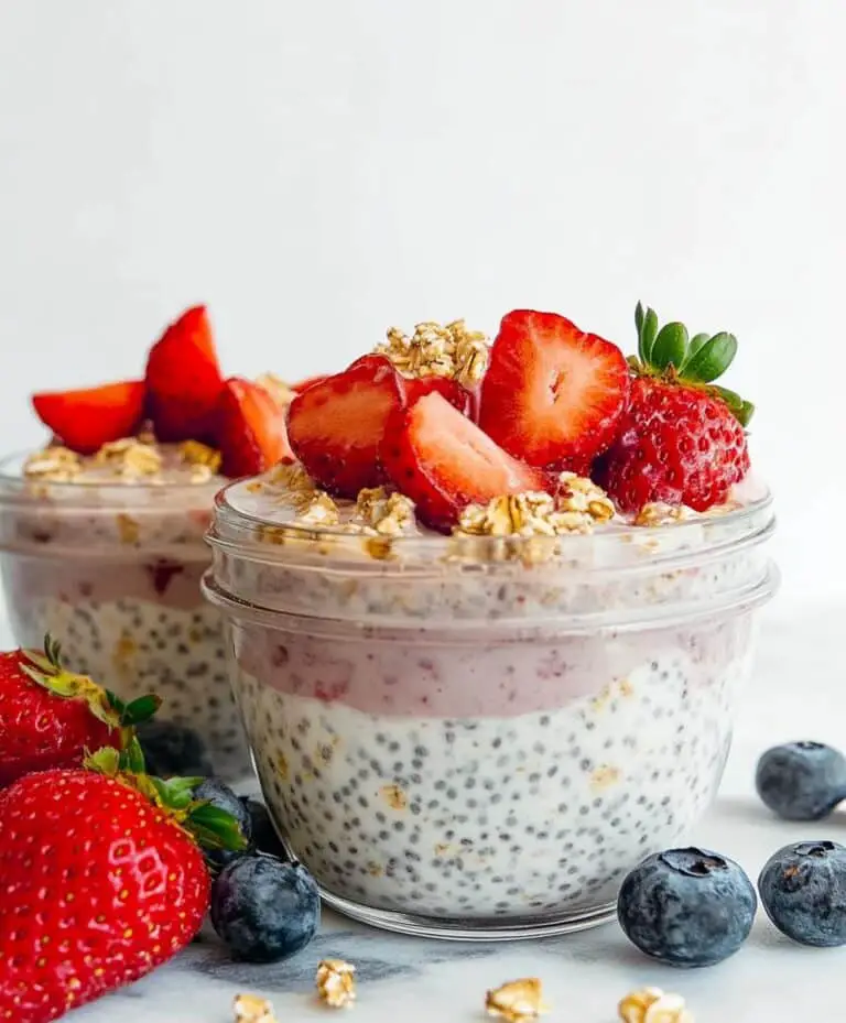 High Protein Strawberry Cheesecake Overnight Oats Recipe