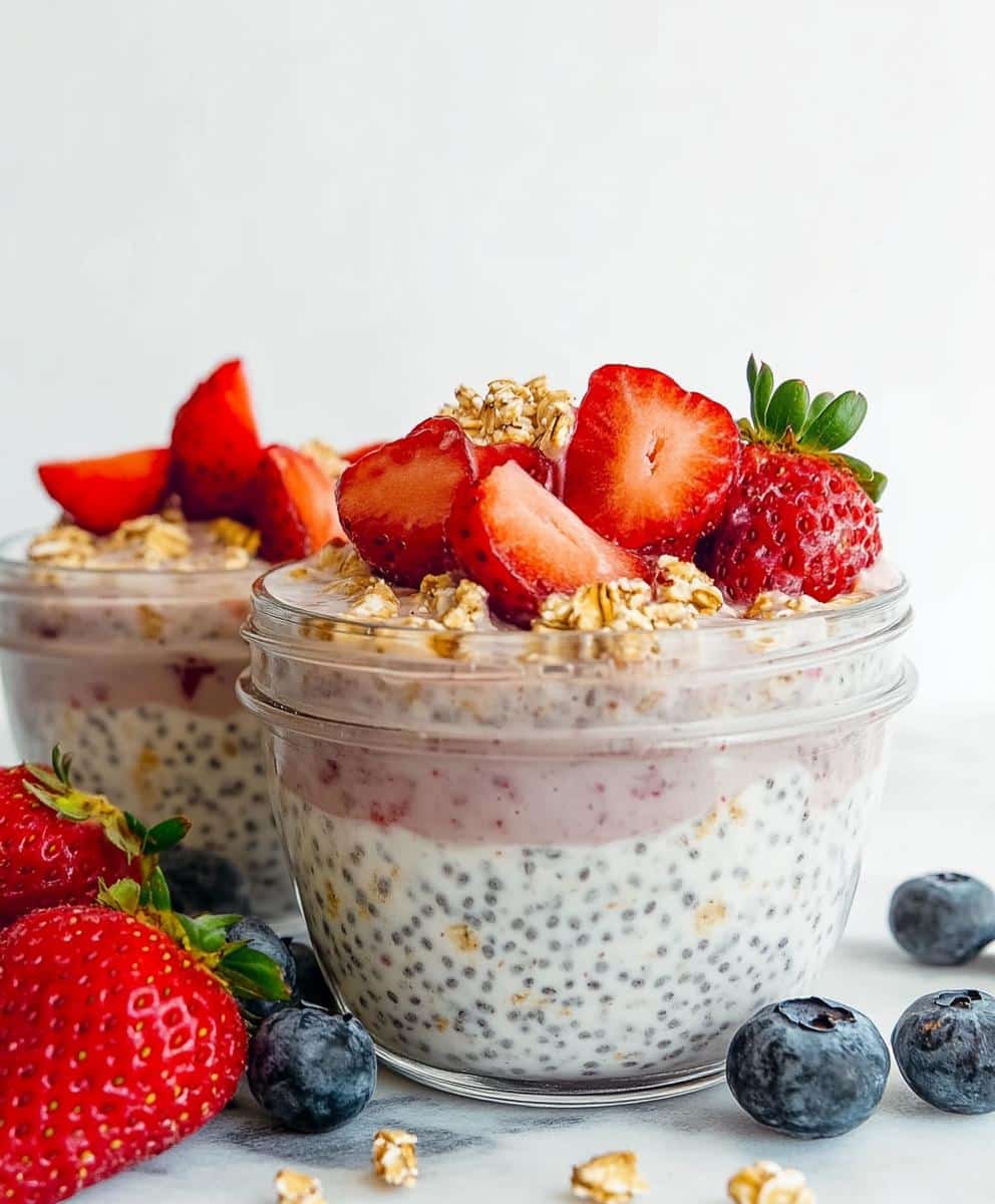 High Protein Strawberry Cheesecake Overnight Oats Recipe