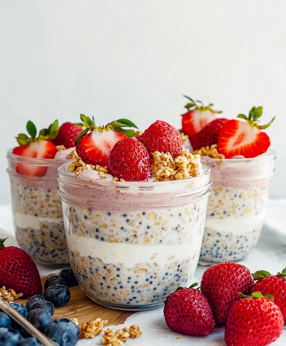 High Protein Strawberry Cheesecake Overnight Oats Recipe