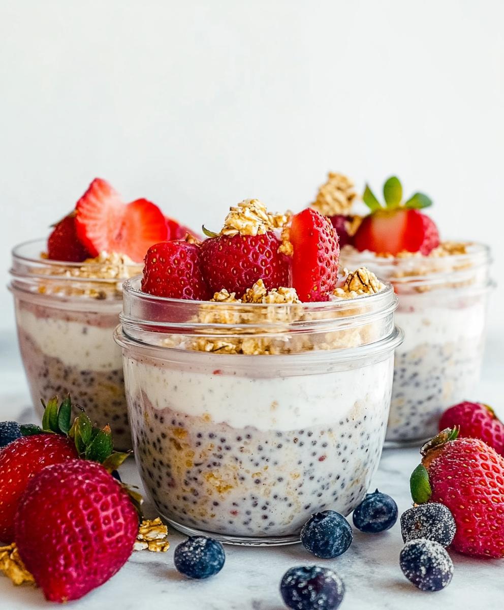 High Protein Strawberry Cheesecake Overnight Oats Recipe