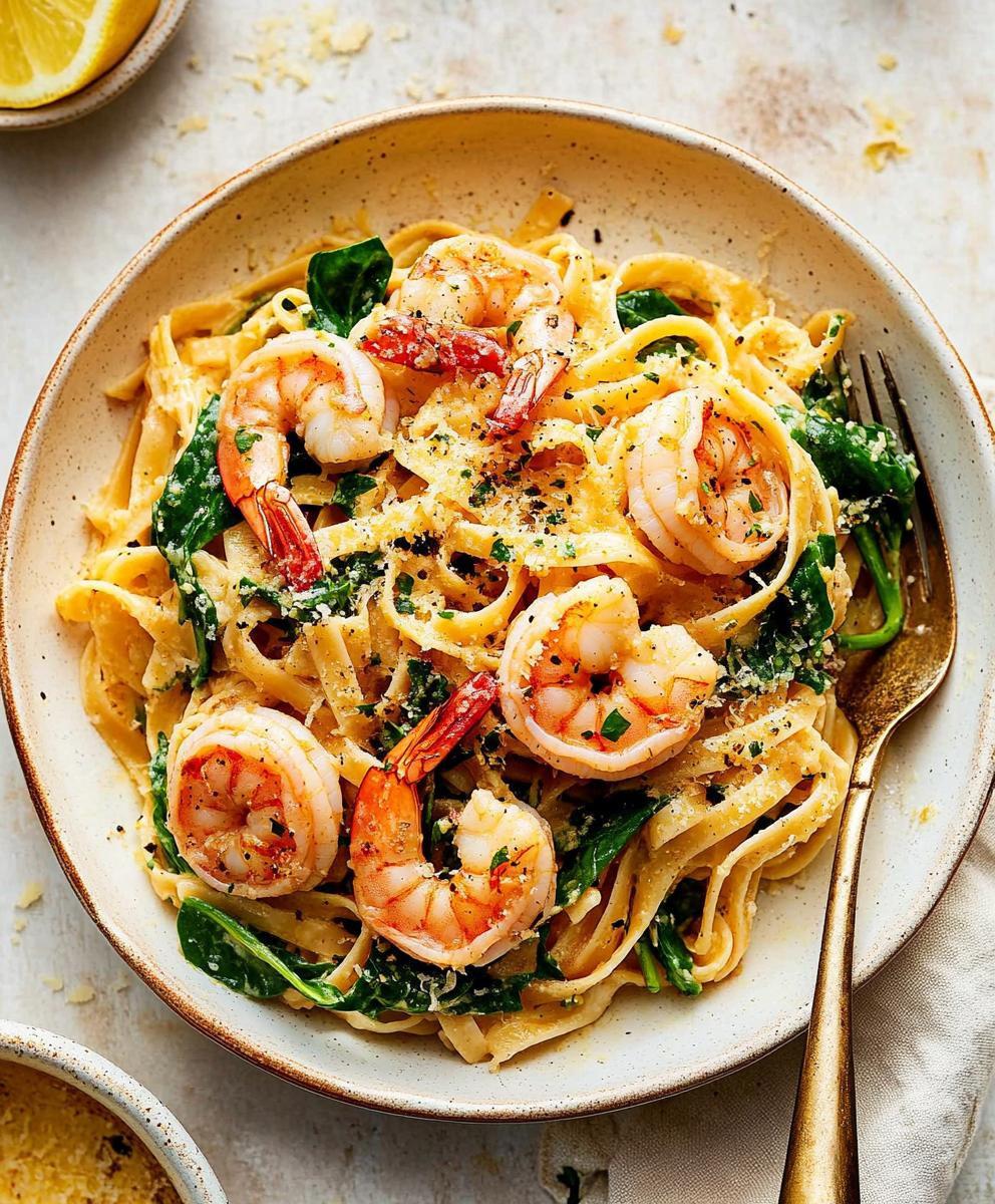 Lemon Garlic Shrimp Pasta With Spinach Recipe
