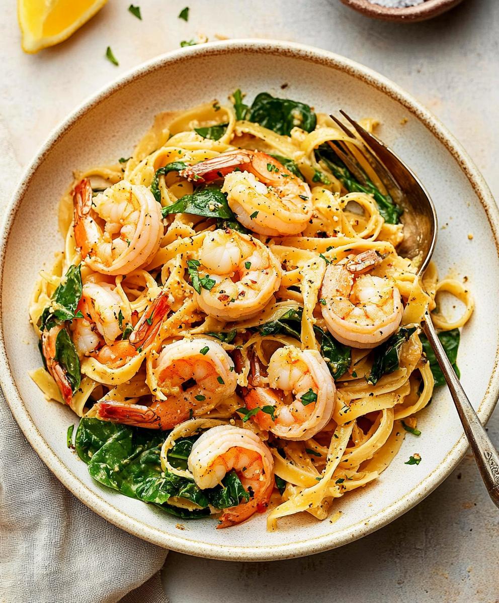 Lemon Garlic Shrimp Pasta With Spinach Recipe