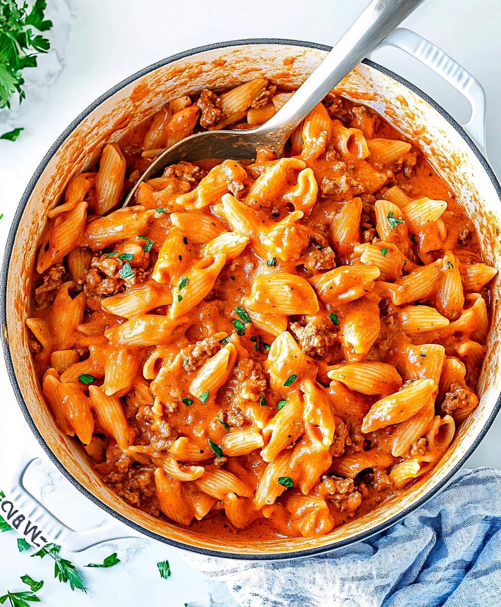 One Pot Creamy Tomato Beef Pasta Recipe