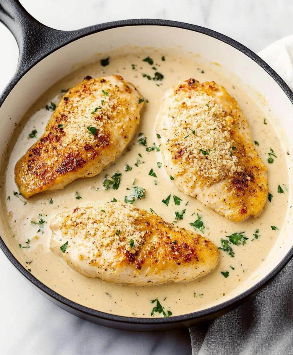 Parmesan Crusted Chicken With Creamy Garlic Sauce Recipe