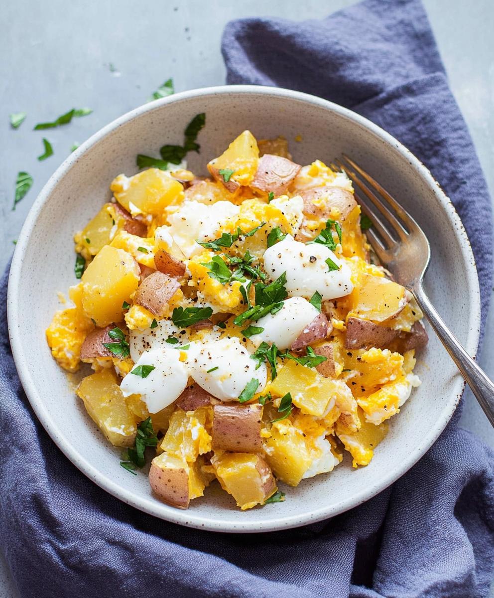 Cheesy Potato Egg Scramble Recipe