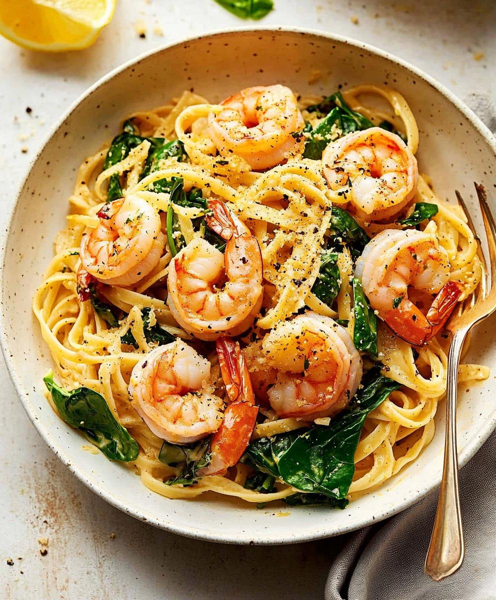 Lemon Garlic Shrimp Pasta With Spinach Recipe